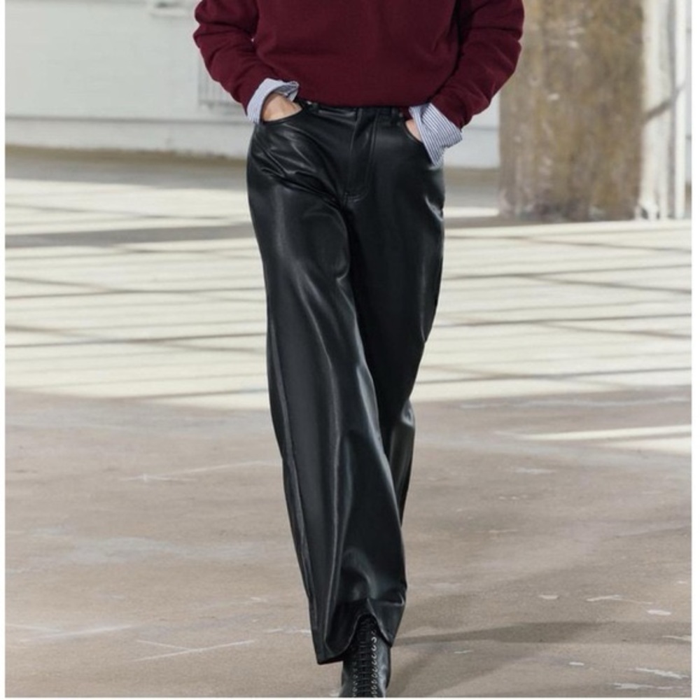 NWT Zara Faux Leather Wide Straight Leg Pants in Black 2